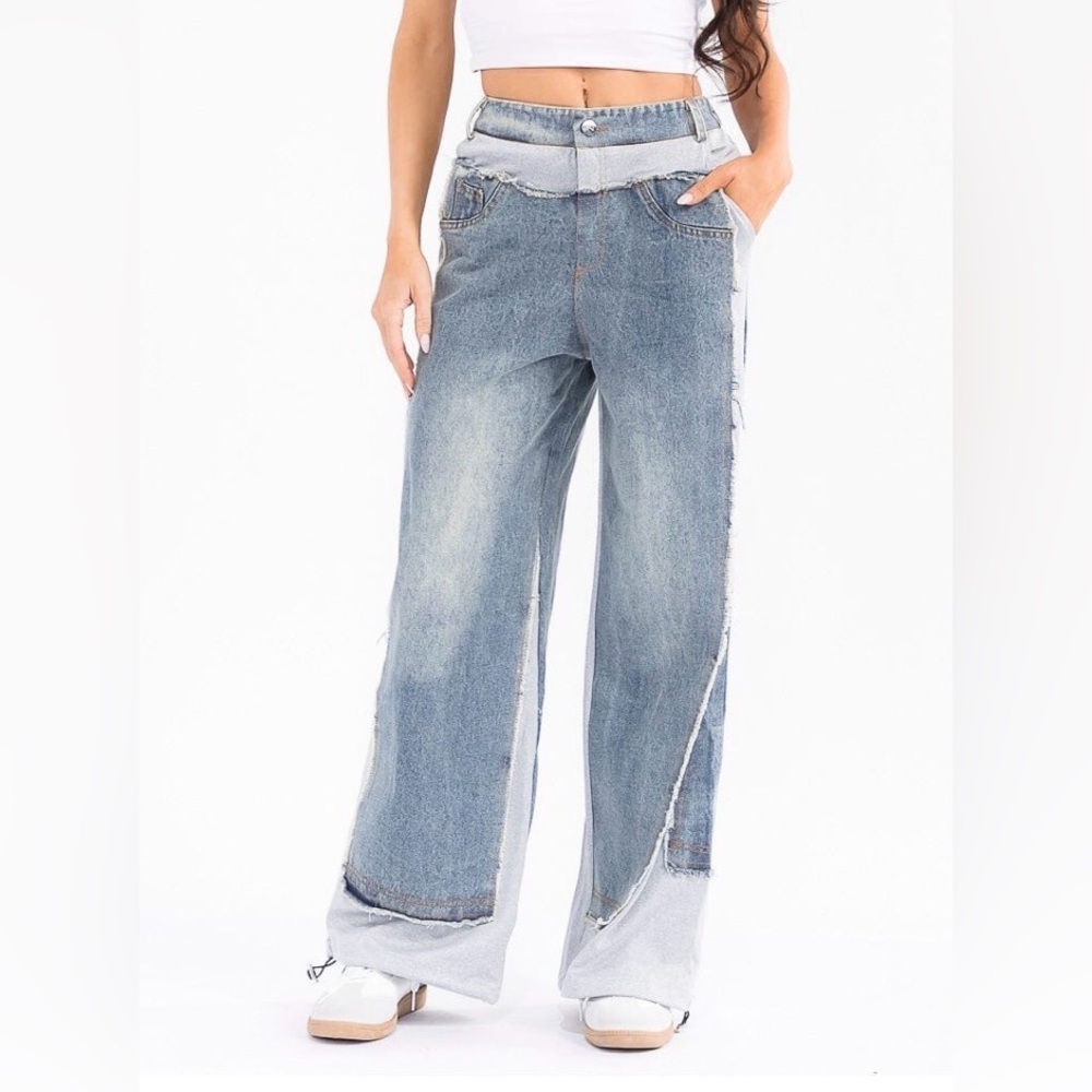 New wide leg jeans color block sz S M L so adorable boutique